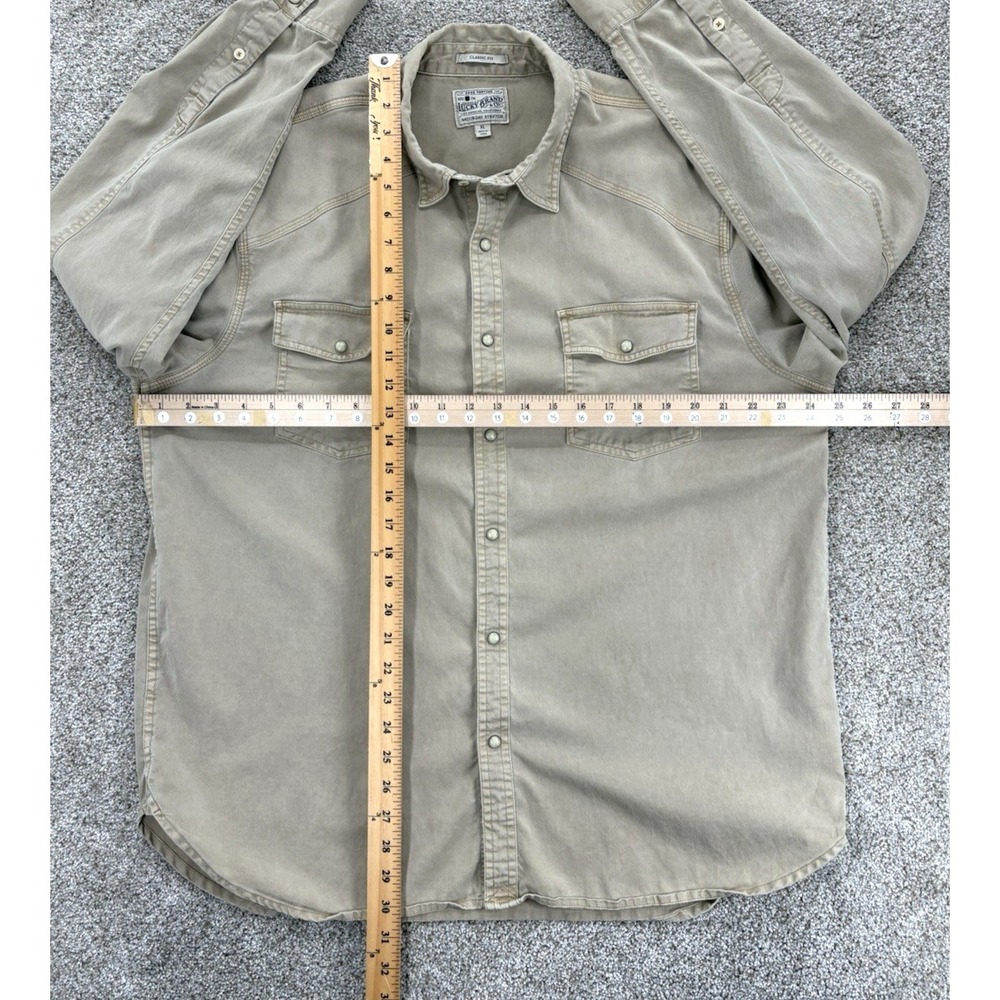 Lucky Brand Pearl Snap Shirt Men's XL Beige Saturday Stretch Western Americana - Picture 8 of 12
